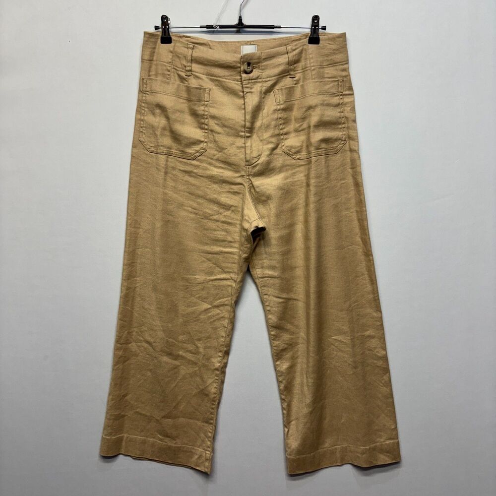 High-Rise Wide-Leg Linen Blend Pants in Tan Collette Cropped